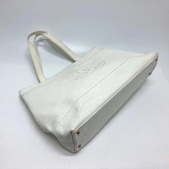 CHANEL Handbag Shoulder Travel Cabas Tote Bag Caviar Leather White - Picture 2 of 11